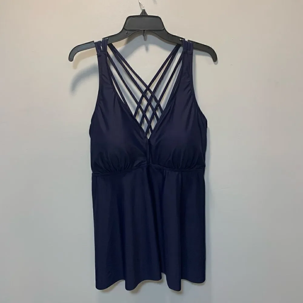 NWT Firpearl Plus Size Navy Bathing Suit for Women Flowy Tankini Top  sz…